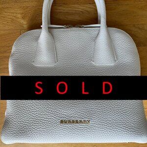 BURBERRY London Pebbled Leather Small Greenwood Bowling Bag - White